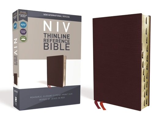 NIV, Thinline Reference Bible, Bonded Leather, Burgundy, Red Letter Edition, Indexed, Comfort Print by Zondervan