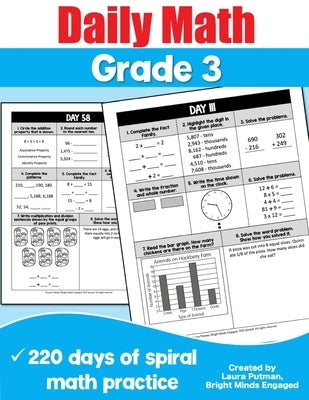 Daily Math Grade 3: 220 Days of Spiral Math Practice by Putman, Laura