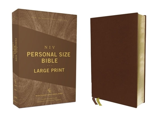 Niv, Personal Size Bible, Large Print, Genuine Leather, Buffalo, Brown, Red Letter Edition, Comfort Print by Zondervan