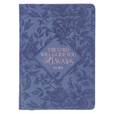 Christian Art Gifts Blue Vegan Leather Zipped Journal, Inspirational Women's Notebook the Lord Will Guide Scripture, Flexible Cover, 336 Ruled Pages, by Christian Art Gifts