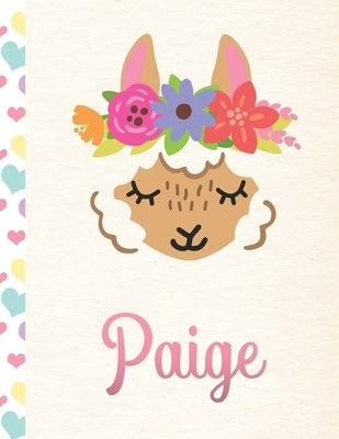 Paige: Personalized Llama Primary Handwriting Notebook For Girls With Pink Name - Dotted Midline Handwriting Practice Paper - by Handwriting, Llama
