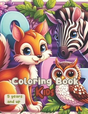 coloring book kids: 49 Coloring Illustrations of adorable animals. Each animal is labeled with its name by Nunez, Gabriel