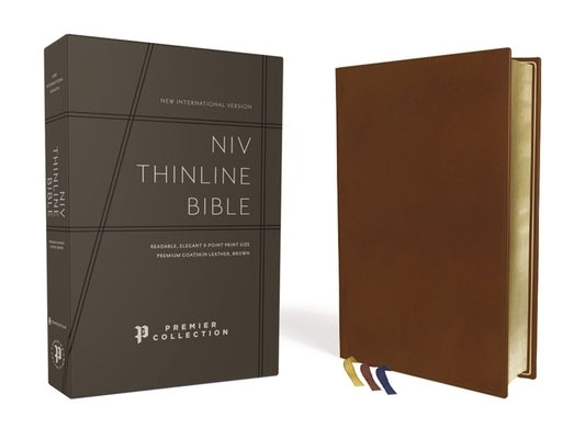 Niv, Thinline Bible, Premium Goatskin Leather, Brown, Premier Collection, Black Letter, Art Gilded Edges, Comfort Print by Zondervan