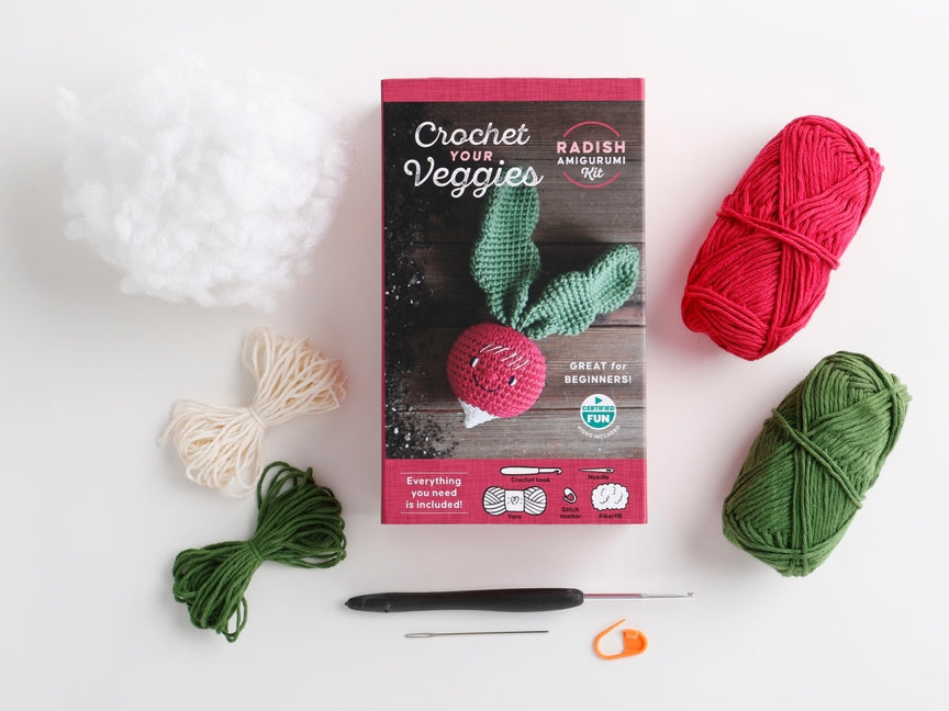 Crochet Your Veggies Amigurumi Kit Radish: Everything You Need Is Included: 100%-Cotton Yarn, Crochet Hook, Stitch Marker, Tapestry Needle, Fiberfill, by Schiffer Publishing Ltd
