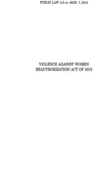 Violence Against Women Reuathorization Act, Public Law 113-4 by Office of the Federal Register (U S )
