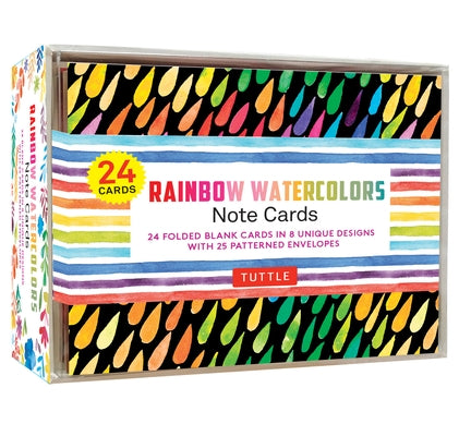 Rainbow Watercolors Note Cards, 24 Blank Cards: 8 Unique Designs with 25 Patterned Envelopes by Tuttle Publishing