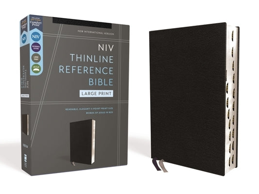 Niv, Thinline Reference Bible, Large Print, European Bonded Leather, Black, Red Letter, Thumb Indexed, Comfort Print by Zondervan
