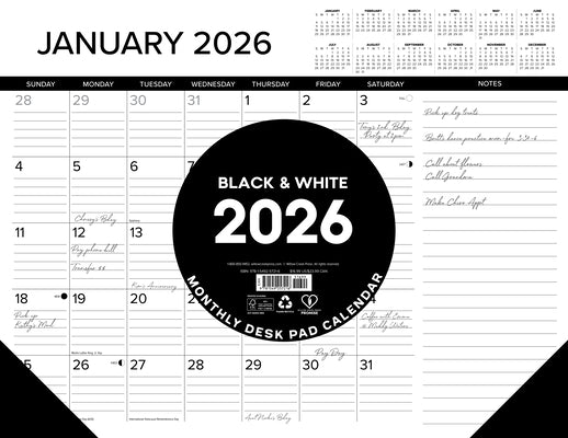 B&w W/Lines 2026 22 X 17 Large Monthly Deskpad by Willow Creek Press