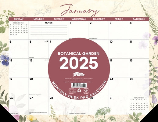 Botanical Garden 2025 22 X 17 Large Monthly Deskpad by Willow Creek Press