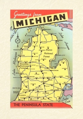 Vintage Lined Notebook Greetings from Michigan, Map by Found Image Press