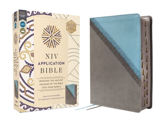 NIV Application Bible, Leathersoft, Teal/Grey, Red Letter, Thumb Indexed, Comfort Print: Bringing the Ancient Message of the Bible Into Your World by Zondervan