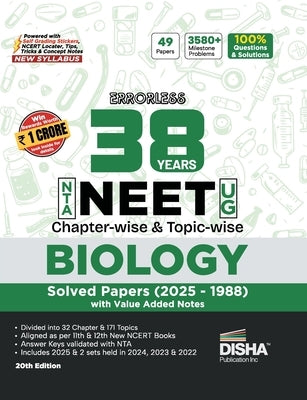 Disha Errorless 38 Years NTA NEET (UG) Chapter-wise & Topic-wise Biology PYQ (2025 - 1988) Book 20th Edition Solved Papers New NCERT Syllabus Errorles by Disha Experts