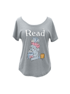 Elephant & Piggie Read (Gray) Women's Relaxed Fit T-Shirt XX-Large by Out of Print