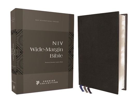 Niv, Wide Margin Bible, Premium Goatskin Leather, Black, Premier Collection, Red Letter, Art Gilded Edges, Comfort Print by Zondervan