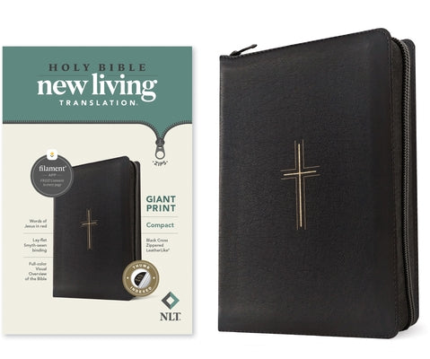 NLT Compact Giant Print Zipper Bible, Filament Enabled (Leatherlike, Black Cross, Indexed, Red Letter) by Tyndale