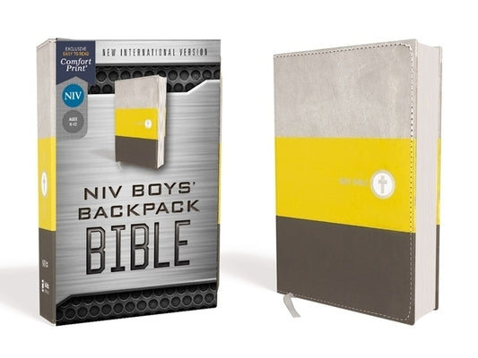 Niv, Boys' Backpack Bible, Compact, Leathersoft, Yellow/Gray, Red Letter Edition, Comfort Print by Zondervan