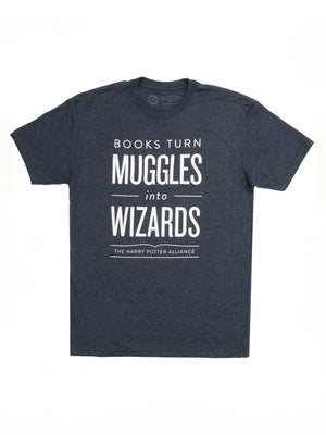 Books Turn Muggles Into Wizards Unisex T-Shirt Large by Out of Print