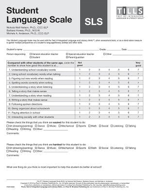 Test of Integrated Language and Literacy Skills(tm) (Tills(tm)) Student Language Scale (Sls) by Nelson, Nickola