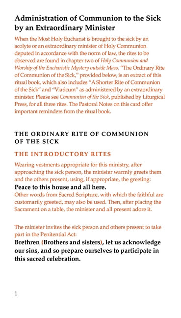 Administration of Communion to the Sick by an Extraordinary Minister by Various