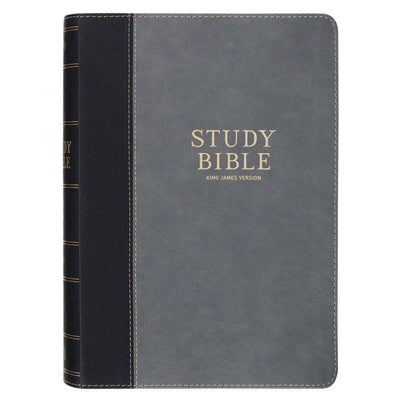 KJV Study Bible, Standard King James Version Holy Bible, Thumb Tabs, Ribbons, Vegan Leather, Gray/Black Two-Tone by 