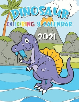Dinosaur Coloring Calendar 2021: 12 Month page start January 2021-December 2021, Coloring page side per month by Losenso, Dudex