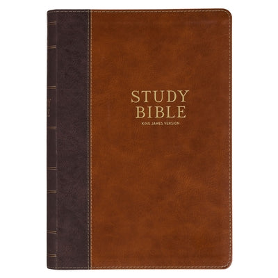 KJV Study Bible, Large Print King James Version Holy Bible, Thumb Tabs, Ribbons, Vegan Leather, Brown Two-Tone by 