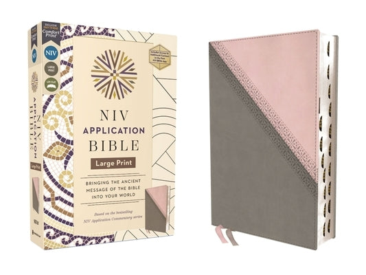 NIV Application Bible, Large Print, Leathersoft, Pink/Gray, Red Letter, Thumb Indexed, Comfort Print: Bringing the Ancient Message of the Bible Into Y by Zondervan