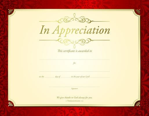 In Appreciation Certificate (Pk of 6) - Premium, Gold Foil Embossed by Warner Press