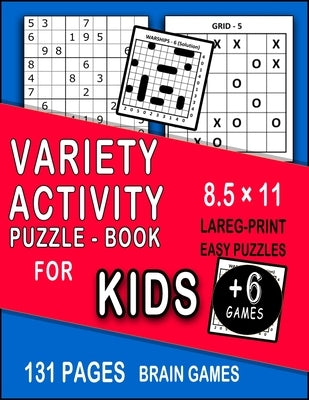 Variety Activity Puzzle Book for kids: Mazes, Word Games, Sudoku, Puzzles & More! Hours of Fun! Large Print 8.5 × 11 by Puzzlsaq, Motaem