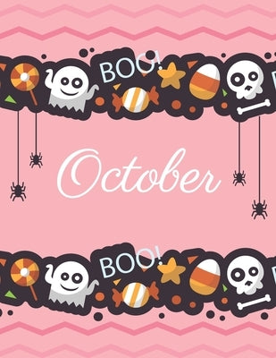 October: Boo boo Halloween pink cover and dotted pages, Extra large (8.5 x 11) inches, 110 pages, White paper by Jamue, J.