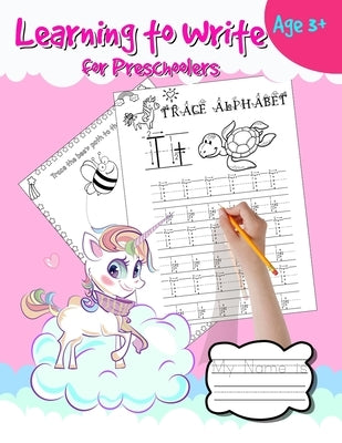 learning to write for preschoolers: Pink unicorn pre kindergarten workbook ages 3 to 5. Over 120 pages. Tracing lines, shapes, alphabet and numbers ac by Studio, Artean