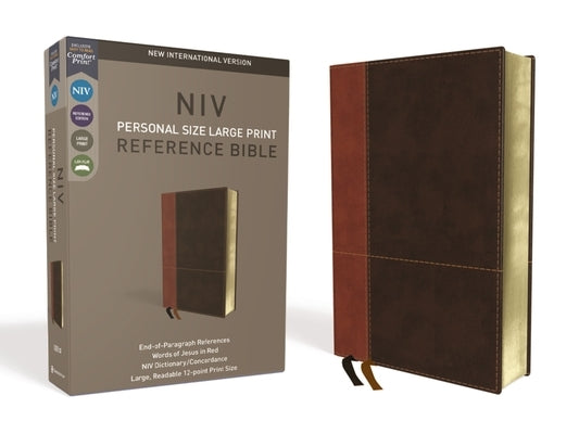 NIV, Personal Size Reference Bible, Large Print, Imitation Leather, Brown, Red Letter Edition, Comfort Print by Zondervan