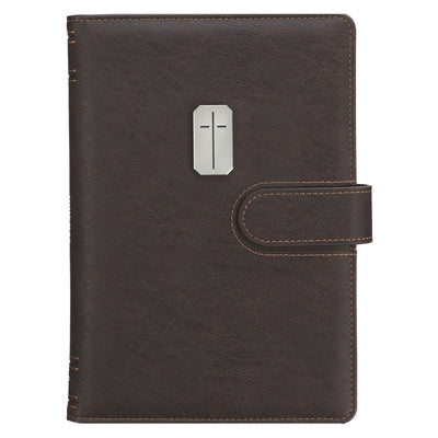 Christian Art Gifts Inspirational Magnetic Closure Journal W/Pen Holder, Man of God - 1 Tim. 6:11 Bible Verse, Dark Brown W/Cross Applique, Wide Ruled by Christian Art Gifts