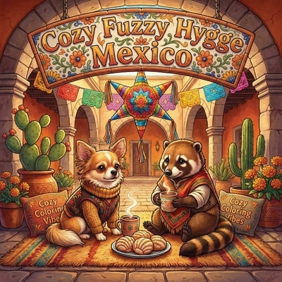 Cozy Fuzzy Hygge Mexico: Bold & Fun Easy Line Art Design Coloring Book Relaxing Mexican Holiday Cultural Scenes, Cute Animal Travel Adventures Creativ by Vibes, Cozy Coloring