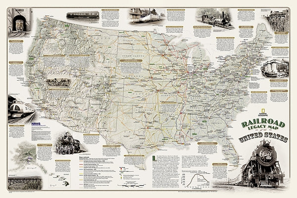 National Geographic Railroad Legacy Map of the United States Wall Map - Laminated (Poster Size: 36 X 24 In) by National Geographic Maps