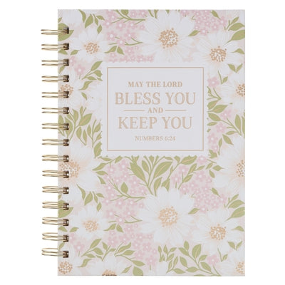 Christian Art Gifts Inspirational Journal, Bless You and Keep You Wide Ruled Notebook, Numbers 6:24 Bible Verse, Pink Floral, 192 Lined Pages W/Script by 