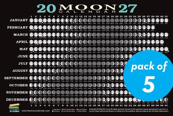 2027 Moon Calendar Card (5 Pack): Lunar Phases, Eclipses, and More! by Long, Kim