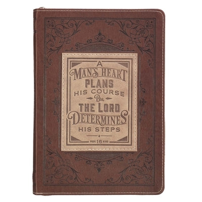 Journal Classic Zippered Luxleather a Man's Heart - Prov 16:9 by Christian Art Gifts Inc