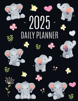 Baby Elephant Planner 2025: Cute Daily Organizer for 2025 (12 Months) Funny Jungle Animal Scheduler with Yellow Butterflies, Flowers & Pink Hearts by Press, Happy Oak Tree