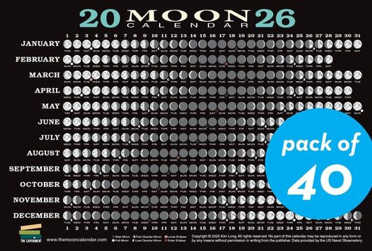 2026 Moon Calendar Card (40 Pack): Lunar Phases, Eclipses, and More! by Long, Kim