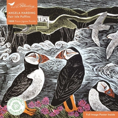 Adult Sustainable Jigsaw Puzzle Angela Harding: Fair Isle Puffins: 1000-Pieces. Ethical, Sustainable, Earth-Friendly by Flame Tree Studio