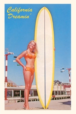 The Vintage Journal Blonde Woman with Tall Surfboard, California by Found Image Press
