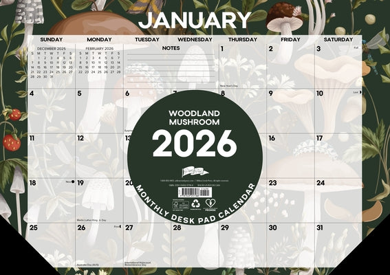 Woodland Mushroom 2026 17 X 12 Small Monthly Deskpad by Willow Creek Press