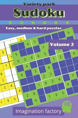 Sudoku variety pack. Easy, medium & hard: 100 puzzles. 6x9 travel size. Easy to carry by Factory, Imagination