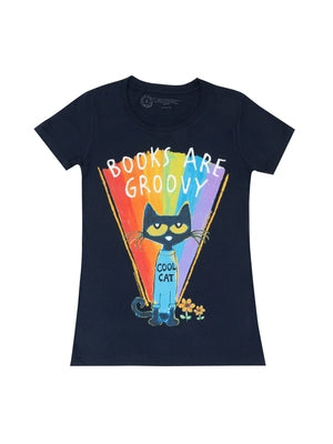 Pete the Cat: Books Are Groovy Women's Crew T-Shirt Small by Out of Print