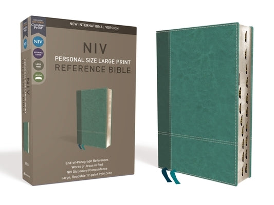 NIV, Personal Size Reference Bible, Large Print, Imitation Leather, Blue, Indexed, Red Letter Edition, Comfort Print by Zondervan
