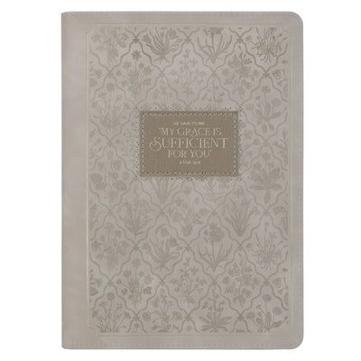 Christian Art Gifts Inspirational Zippered Journal, My Grace Is Sufficient for You Wide Ruled Notebook, 2 Cor. 12:9 Bible Verse, Taupe Vegan Leather, by 