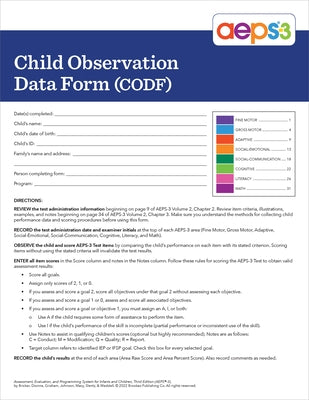 Aeps(r)-3 Child Observation Data Form by Bricker, Diane