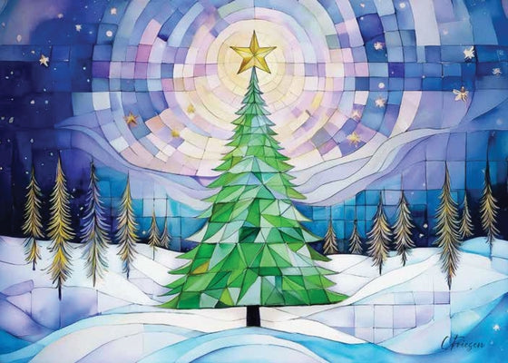 Stained Glass Christmas Tree Deluxe Boxed Holiday Cards (20 Cards, 21 Self-Sealing Envelopes) by Peter Pauper Press Inc