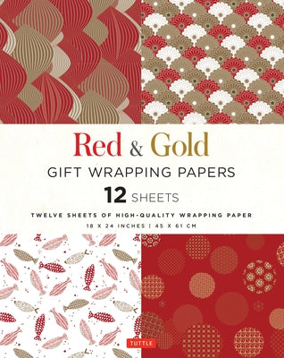 Red & Gold Gift Wrapping Papers - 12 Sheets: 18 X 24 Inch (45 X 61 CM) Wrapping Paper by Tuttle Editors
